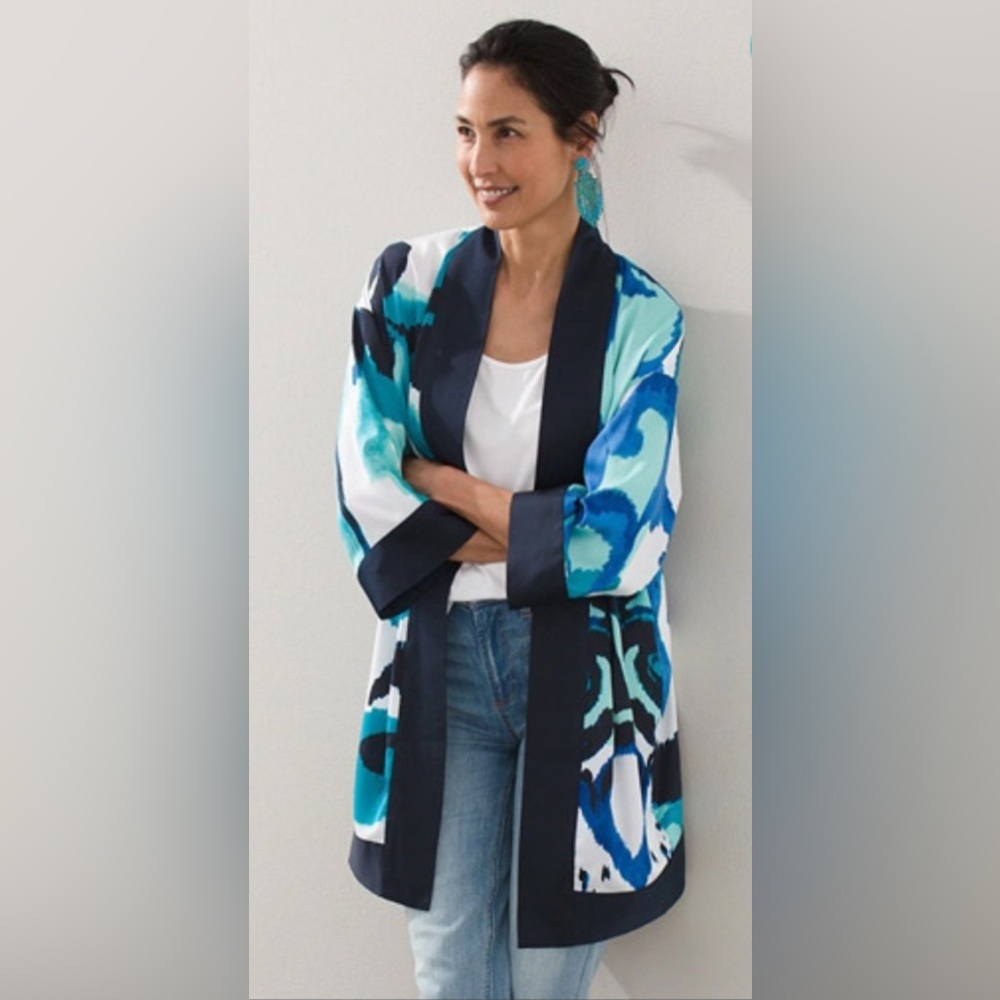 Chico’s Scroll Print Kimono NEW S/M
